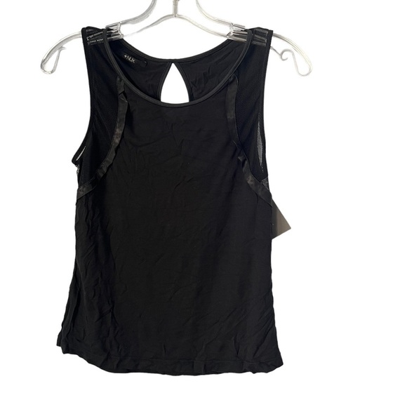 NWT NUX Black Athletic Sleeveless Shirt with Mesh and Faux Leather Detailing - Picture 1 of 5